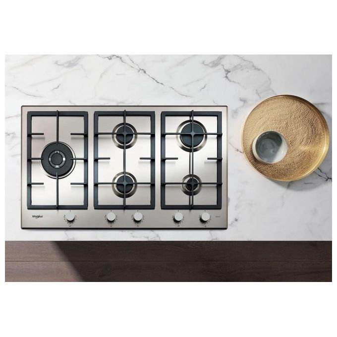 Whirlpool GMAL9522IXL Piano cottura a gas 86 cm 5 fuochi iXelium griglie in ghisa accensione automatica colore Acciaio Inox