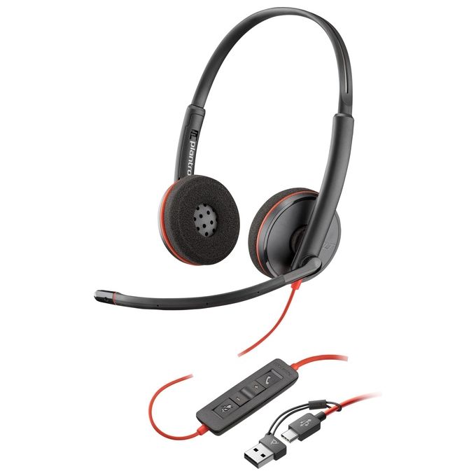 HP Poly 8X2J9A6 Blackwire 3220 Cuffie Stereo USB-C per Ufficio Riduzione Rumore SoundGuard DIGITAL colore Nero
