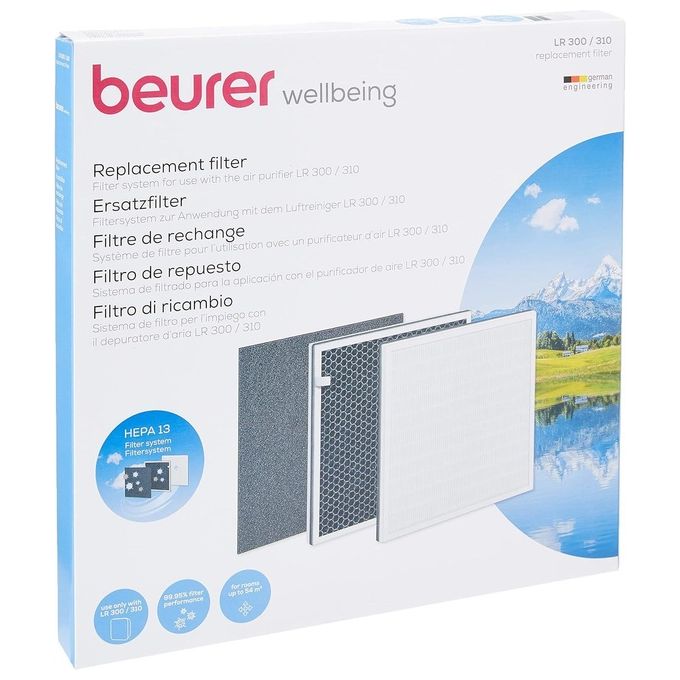 Beurer 69302 LR 300 LR 310 Set Filtri di Ricambio Purificatore d'aria HEPA H13 Carbone Attivo Efficienza 99,95% colore Nero Bianco