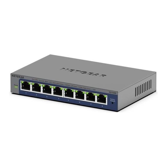NETGEAR GS108E-400EUS GS108Ev4 Switch Non Gestito 8 Porte Gigabit Ethernet 10-100-1000 VLAN QoS Grigio
