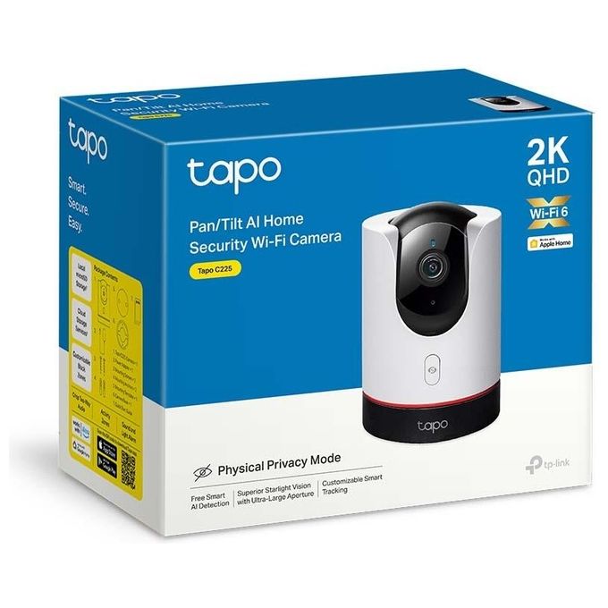 TP-Link TAPO C225 Telecamera IP Wi-Fi Pan Tilt 2K QHD 2560x1440 360° AI Interno MicroSD 512 GB colore Bianco Nero