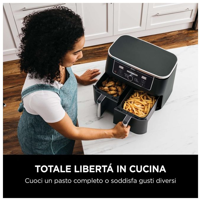 Ninja AF400EU Friggitrice ad aria Dual Zone 9.5 L 2470 W 6 funzioni 2 cestelli digitale colore Nero