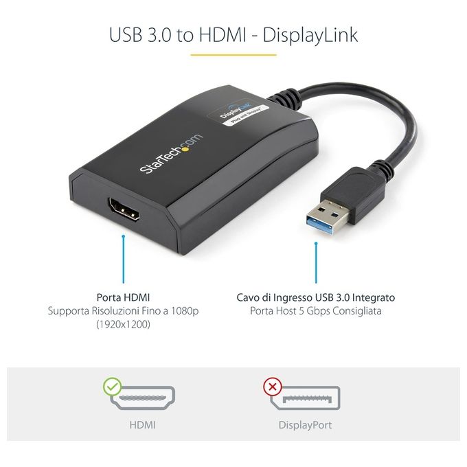 StarTech Adattatore convertitore USB 3.0 a HDMI 4K per MacÂ and PC Scheda Video esterna DisplayLinK HD 1080p