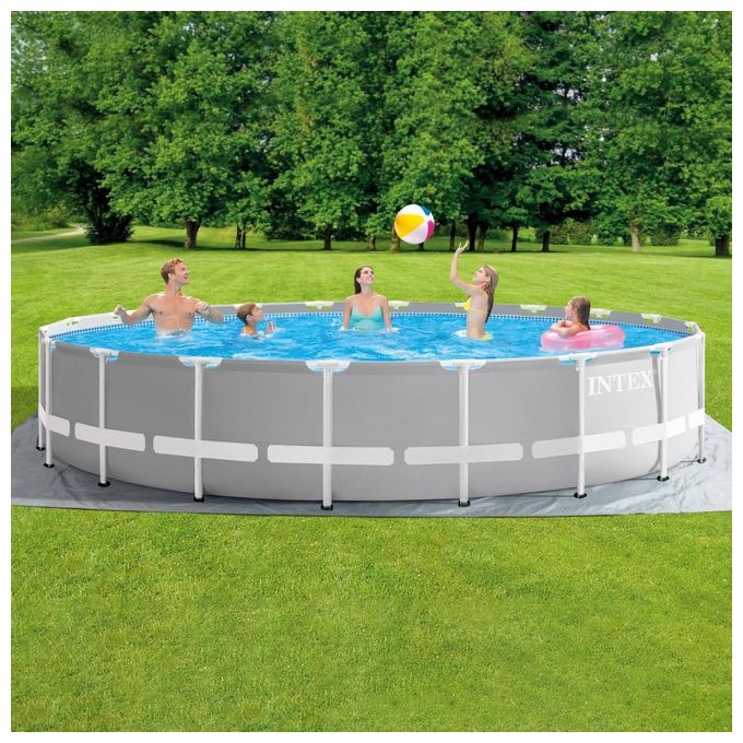 Intex 26756NP Piscina Fuori Terra Prisma Frame Rotonda Pompa Filtro 5678 L-h Scaletta Telo Base e Copertura 32695 L Acciaio e PVC Grigio 610x132 cm 610cm x132cm Con Pompa Filtro