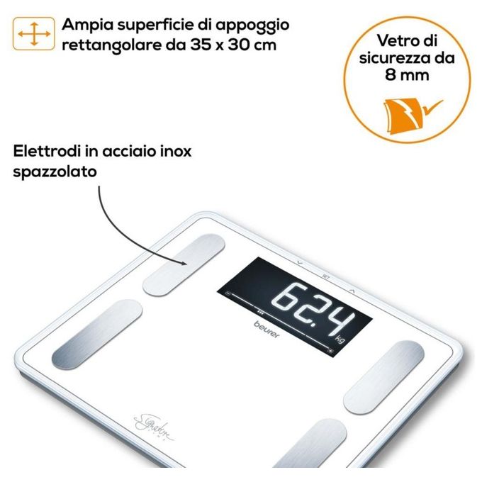 Beurer BF410 Signature Line Bilancia Pesapersone Diagnostica XXL 200 Kg 10 utenti BMI Massa Grassa colore Bianco