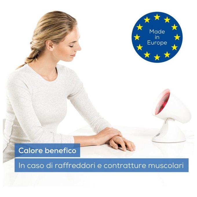 Beurer IL-35 Lampada a Raggi Infrarossi Terapia del Calore 150W timer digitale 3 livelli inclinazione regolabile colore Bianco