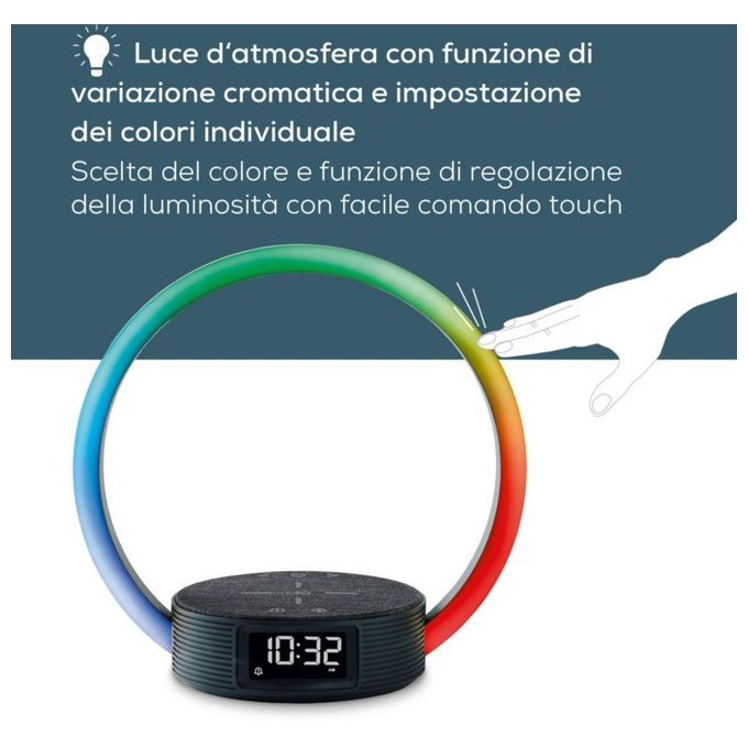 Beurer 10423 Luce sveglia WL 65 Wake up+Charge con simulazione alba e tramonto ricarica wireless 10 W Qi colore Grigio scuro