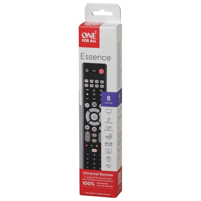 One For All Telecomando Universale Essence Basic 8x1 (8 Dispositivi Auto) Learning Copy - Plastic Free