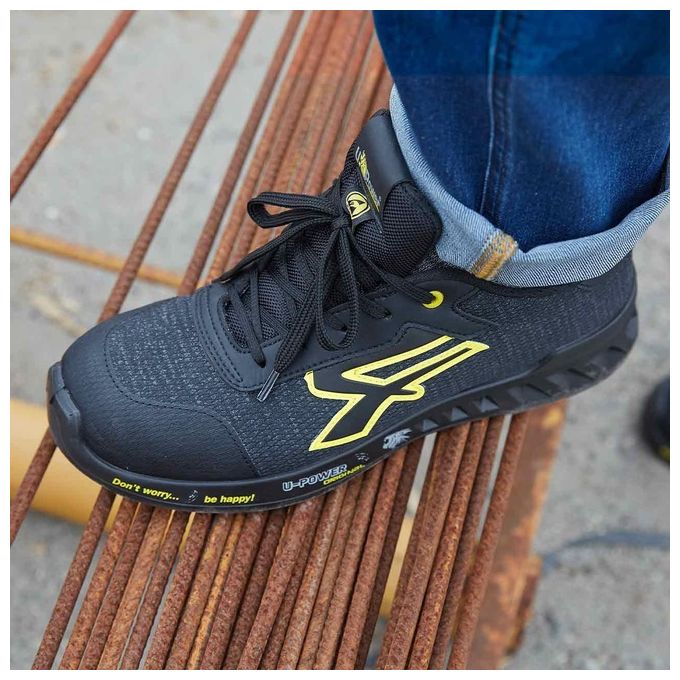 U-power FRANK S ESD Red Leve Scarpe Antinfortunistiche Basse S1P SRC ESD Puntale Alluminio Suola PU Ultraleggera colore Nero Giallo