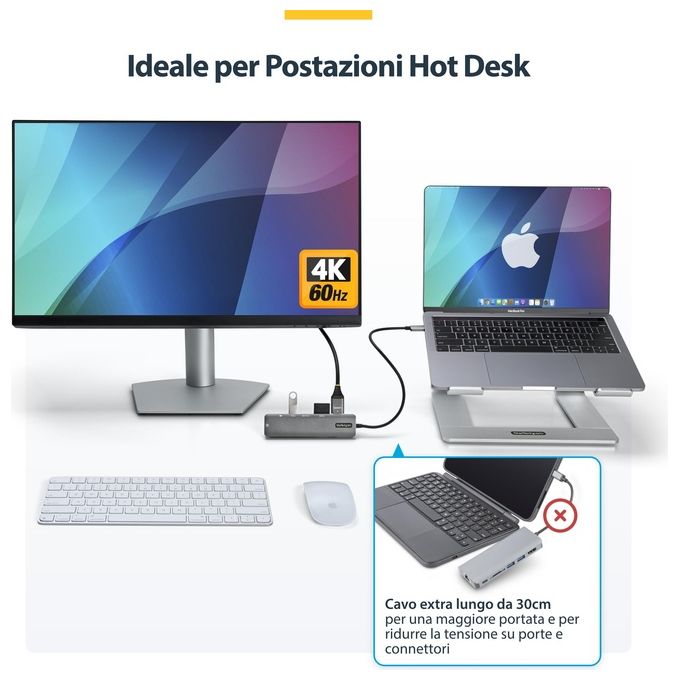 StarTech DKT30CHSDPD1 Adattatore Multiporta USB-C HDMI 2.0 4K 60Hz 100W Power Delivery Pass-through Slot SD MicroSD Hub USB 3.0 2 Porte colore Nero