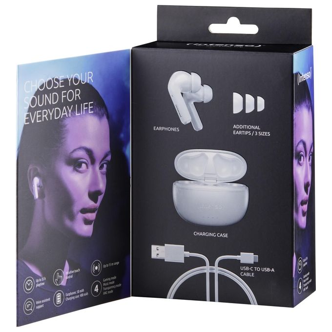 Intenso 3720302 White Buds T302A Auricolari TWS In Ear ANC Bluetooth 5.3 35 ore IPX4 colore Bianco