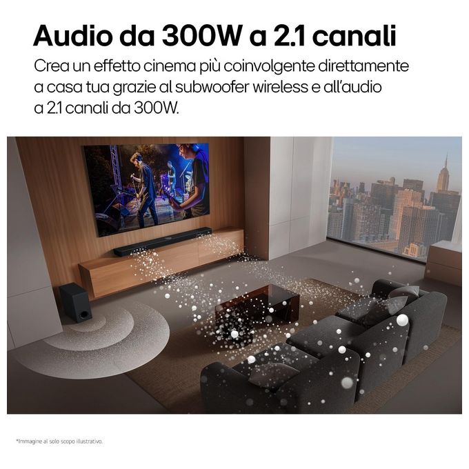 LG S40T Soundbar 2.1 Canali 300W Subwoofer Wireless Dolby Digital DTS AI Sound Pro HDMI ARC Bluetooth colore Nero