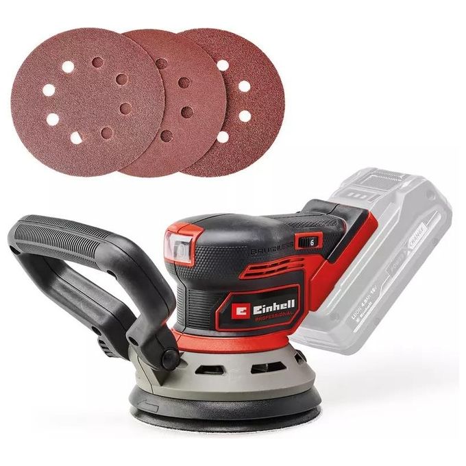 Einhell 4462020 Professional Levigatrice eccentrica a batteria 18 V Brushless con regolazione elettronica velocita' e sistema aspirazione polvere integrato colore Nero