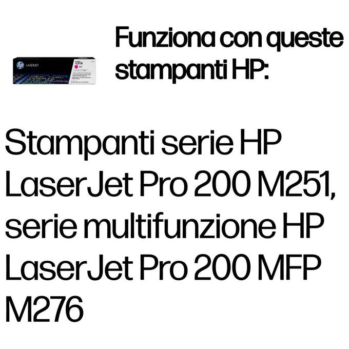 HP 131A CF213A, Cartuccia Toner Originale, 1.600 Pagine, per Stampanti Laserjet serie Pro M251 e M276 MFP, Magenta