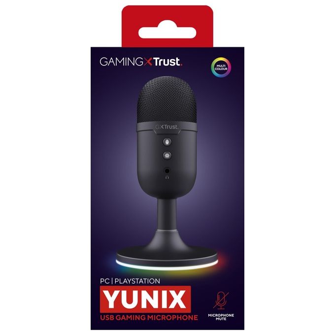 Trust 25372 GXT 234P Yunix Microfono da Tavolo USB Condensatore 48 kHz 16 bit con Uscita Cuffie e Muting Pulsante colore Nero