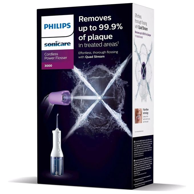 Philips HX3826-31 Sonicare Power Flosser 3000 Irrigatore Orale Cordless Quad Stream 2 modalita' 3 intensita' 250 ml autonomia 14 giorni colore Bianco