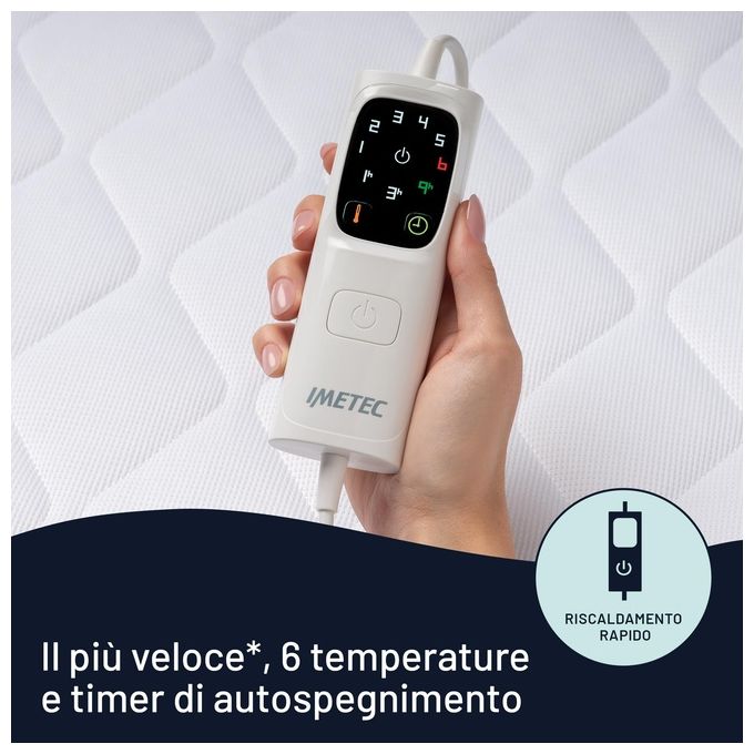 Imetec 16729 Adapto Maxi Scaldasonno Matrimoniale 195x165 cm 300W 6 Temperature Timer Tessuto Anallergico colore Bianco