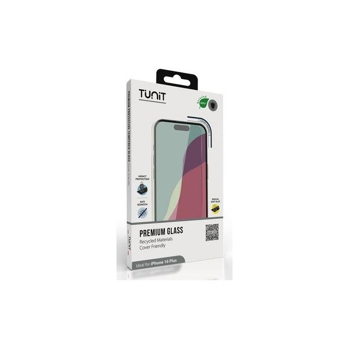 Tunit Screen Protector per iPhone 16 Plus Vetro Protettivo Materiale Riciclato