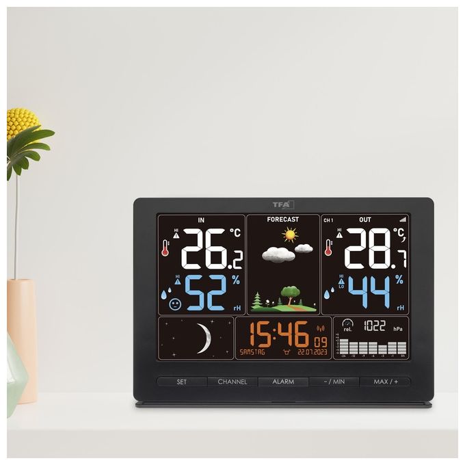 TFA 35.1118.01 Season 2 Stazione Meteo Wireless Display Colori Temperatura Umidita' Orologio Radiocontrollato Fasi Lunari colore Nero