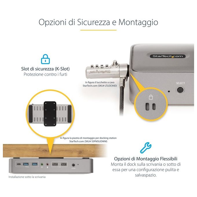 StarTech.com 129UE-USBC-KVM-DOCK KVM Docking Station USB-C per due laptop doppio monitor 4K 60 Hz hub USB 5 porte GbE alimentazione 90W 45W colore Argento