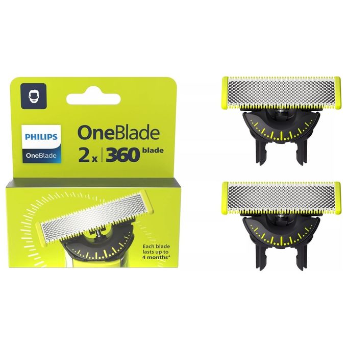 Philips QP420-50 OneBlade 360 Testina di Ricambio Rasoio 2 Lame Acciaio Inossidabile colore Argento