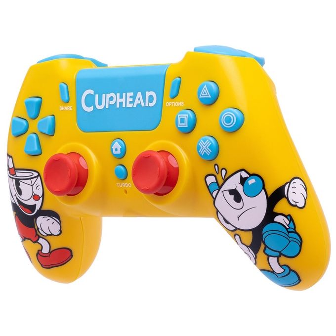 Qubick ACP40224 Cuphead Gamepad Wireless PS4 PS5 PC Bluetooth USB Vibrazione Touchpad colore Giallo