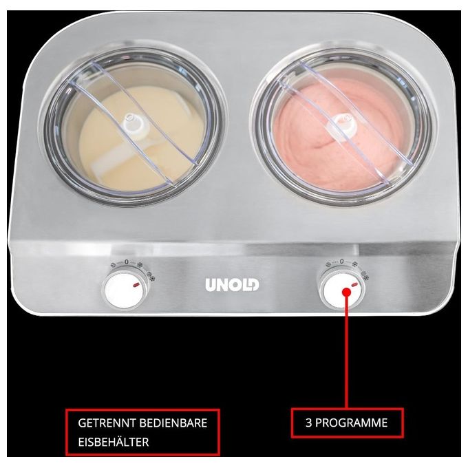Unold 48835 Doppio Gelatiera a Compressore 2 vasche 2,4 L 250W colore Nero Acciaio Satinato
