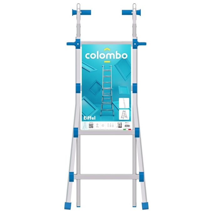 Colombo New Scal EIFFEL 4+4 Scala Telescopica Pieghevole in Alluminio Altezza Max 3.6 m 10 gradini Portata 100 Kg colore Acciaio inox