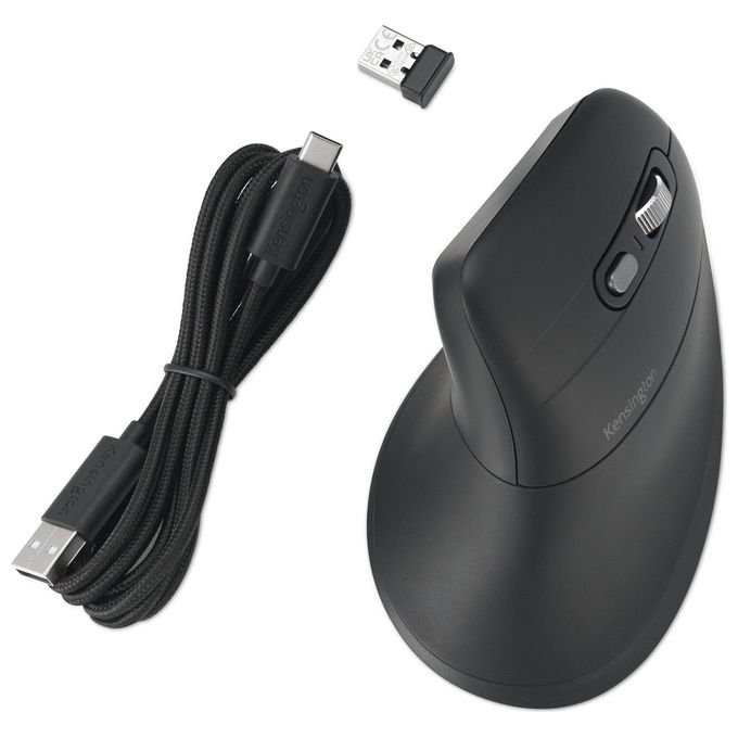 Kensington K72482WW Pro Fit Ergo MY630 EQ Mouse Ricaricabile Wireless con Bluetooth e Ricevitore USB-A 55% Materiale Riciclato Batteria Fino a 4 Mesi colore Nero