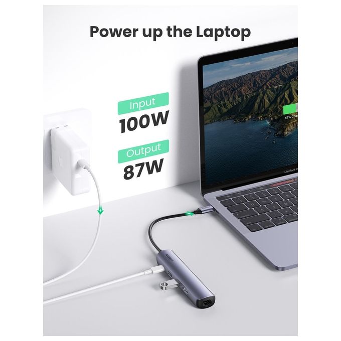 UGREEN 10919 Hub USB C HDMI 4K@60Hz Ethernet 1000Mbps PD 100W 2 USB 3.0 Docking Station compatibile con MacBook PRO Air M1 M2 Steam Deck Surface PRO 8 Galaxy S23 Tab S8 Dell XPS 15 13 colore Nero
