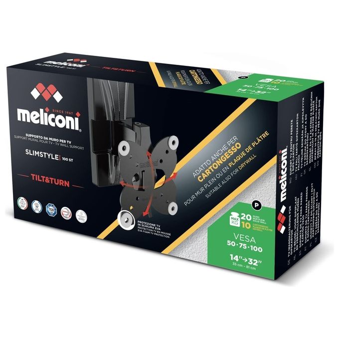 Meliconi Supporto da Parete per Tv con Rotazione 14-32 Pollici Max 20 Kg