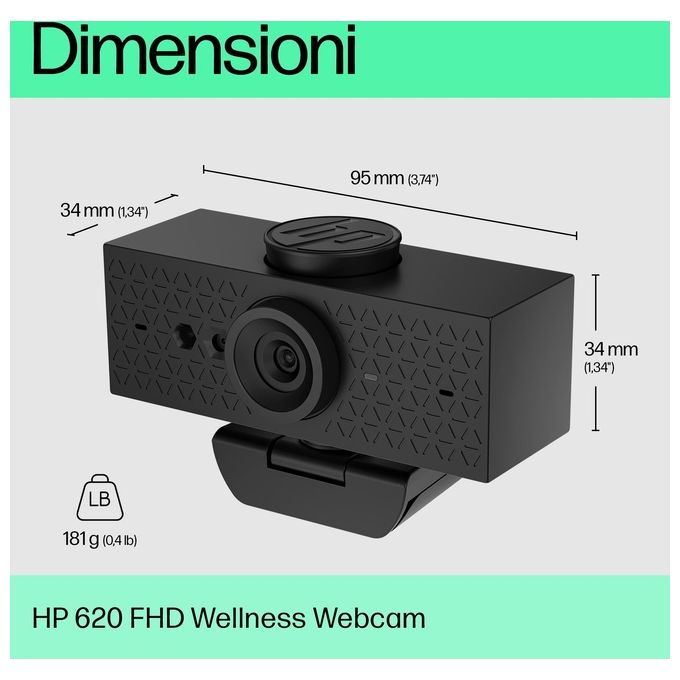HP 6Y7L2AA#ABB Webcam FHD 620 Risoluzione 1920 x 1080 Pixel 60 fps Microfono Incorporato Colore Nero