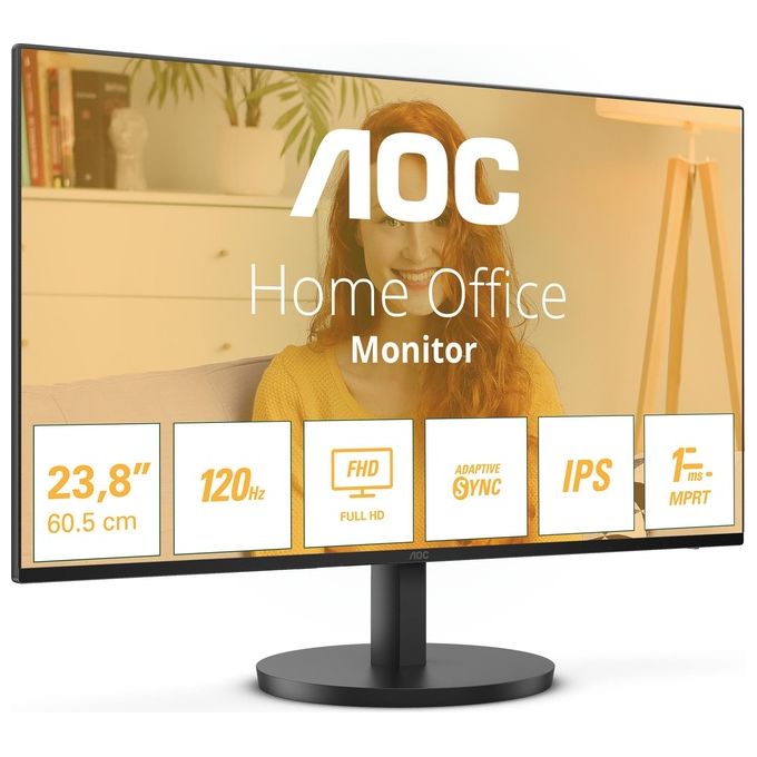 AOC 24B3HA2 Monitor PC 23.8'' Full HD IPS LED 100Hz 1ms Altoparlanti Integrati Senza Cornice VESA colore Nero