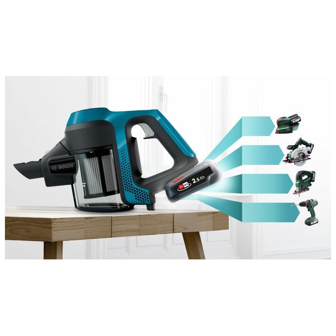Bosch BBS611LAG Serie 6 Aspirapolvere a Bastone 2 in 1 Senza Sacchetto 0.3 L Batteria 18V 2.5 Ah autonomia 30 min colore Blu