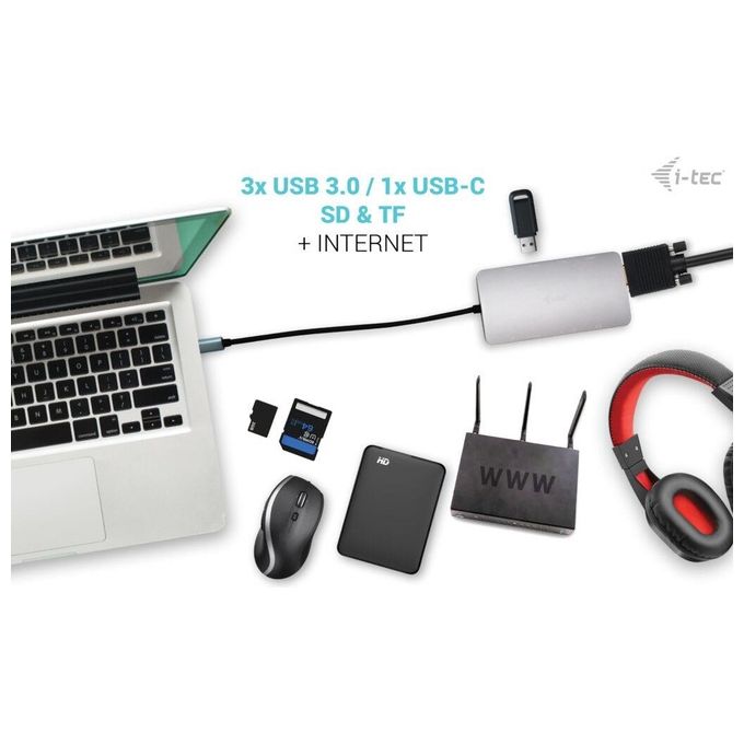 I-tec C31NANODOCKVGAPD Metal Nano Docking Station USB-C HDMI VGA LAN Gigabit Power Delivery 100W colore Argento