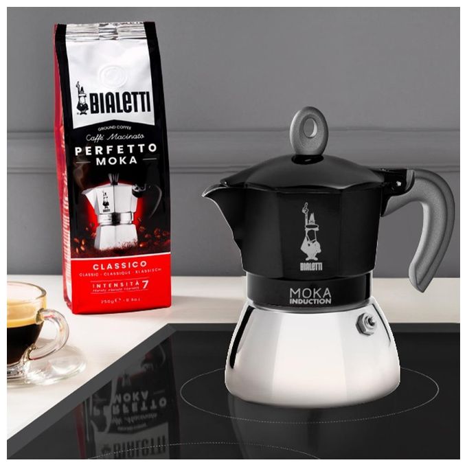 Bialetti Moka Induction 6 Tazze Nero-Argento