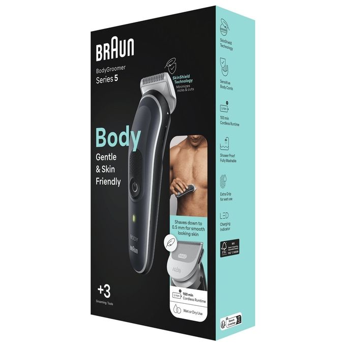 Braun BG5340 Serie 5 Depilatore Corpo Uomo SkinShield uso bagnato e secco autonomia 100 min colore Nero Grigio