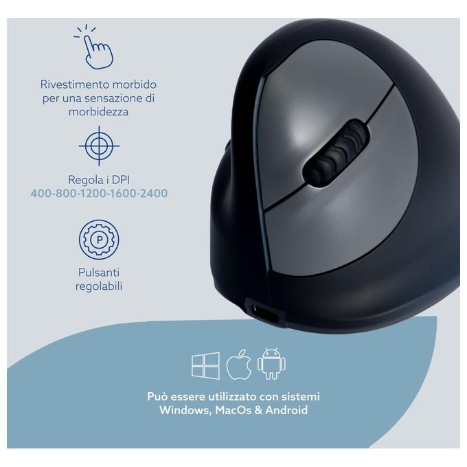 R Go Tools RGOHELELAWL Mouse Ergonomico HE Break Wireless per Mancini con Software di Pausa 5 Pulsanti Programmabili Batteria Ricaricabile colore Nero