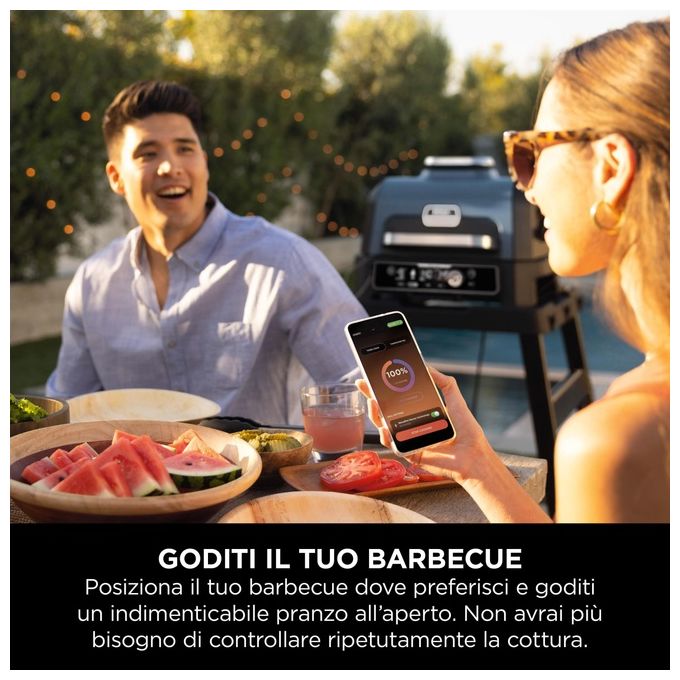 Ninja OG901EU Woodfire Pro Connect XL Barbecue Elettrico 7 in 1 Griglia Affumicatore Friggitrice ad Aria 1700W App Wi-Fi IPX4 colore Nero