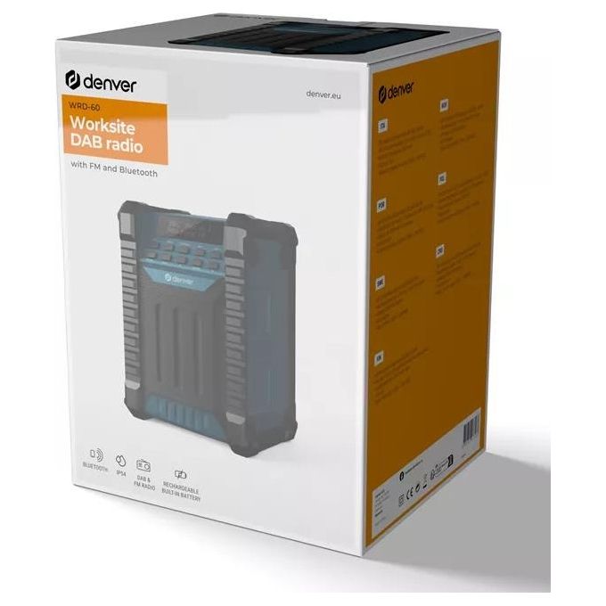 Denver WRD-60 Radio da Cantiere DAB+ DAB FM Bluetooth Batteria 2000 mAh 10 W RMS IP54 USB-C colore Nero Blu