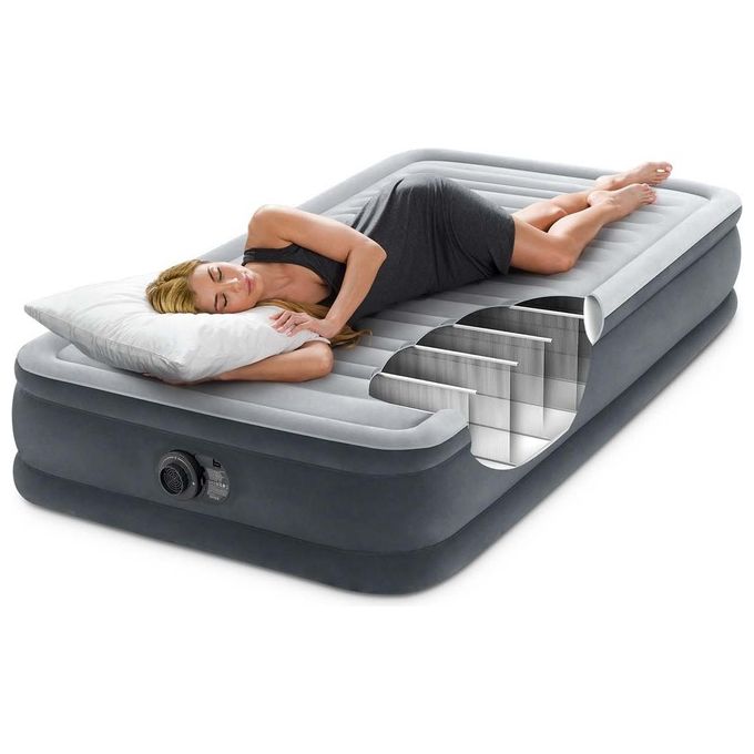 Intex 67766ND Comfort Plush Materasso Gonfiabile Singolo Fiber-Tech Pompa Elettrica Integrata 99x191x33 cm colore Grigio