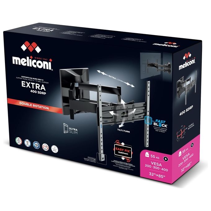 Meliconi 400 SDRP Plus Supporto Da Parete per Tv 32''-85'' Max 55kg Vesa 200-300-400