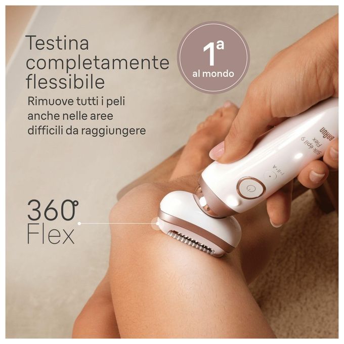 Braun SES9-360 Silk-épil 9 Flex Epilatore Elettrico Donna Wet and Dry 40 pinzette MicroGrip 2 velocita' autonomia 50 min colore Bianco Rosa