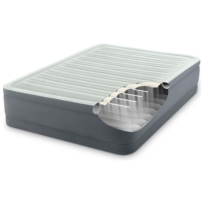 Intex 64906ND DuraBeam PremAire I Materasso Gonfiabile Matrimoniale Fiber-Tech 152x203x46 cm 272 Kg Pompa Integrata colore Grigio chiaro