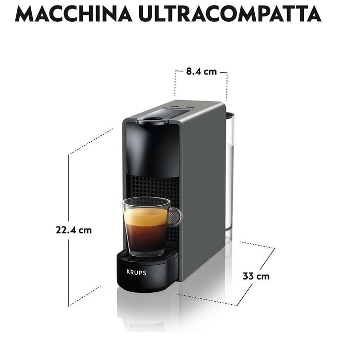 KRUPS XN110B Macchina per Caffe Nespresso con Serbatoio da 0,6 Litri e Design Grigio Compatta ed Efficiente