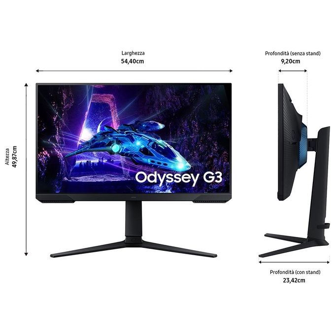 Samsung LS24DG300EUXEN Odyssey G3 Monitor Gaming 24'' Full HD 1920x1080 VA 180Hz 1ms AMD FreeSync colore Nero