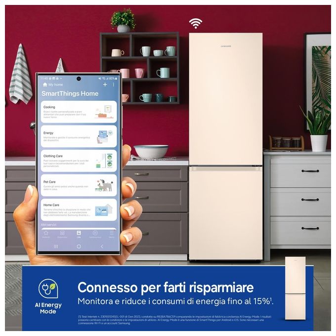 Samsung RB38C603DEL EcoFlex AI Frigorifero Combinato 390 L 203 cm Classe D 35 dB Total No Frost Wi-Fi SpaceMax colore Sabbia