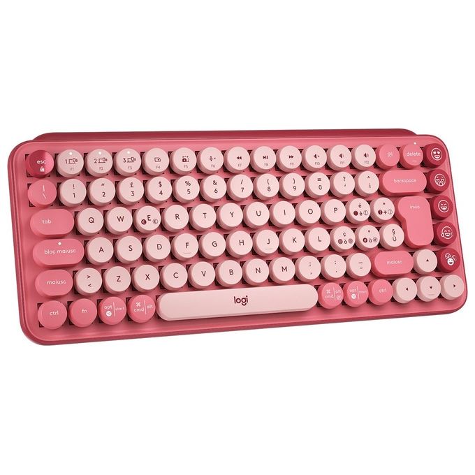 Logitech 920-010727 POP Keys Tastiera Meccanica Wireless Bluetooth QWERTY Italiano Multi-dispositivo 3 canali colore Borgogna Rosa
