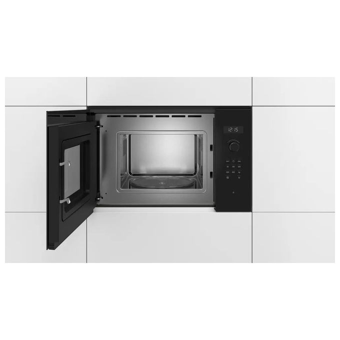 Bosch Serie 6 BFL524MB0 Microonde da incasso senza grill 20 Litri Potenza massima 800W 7 programmi automatici Illuminazione a LED Orologio elettronico con programmazione inizio e fine cottura Display LCD Bianco Nero
