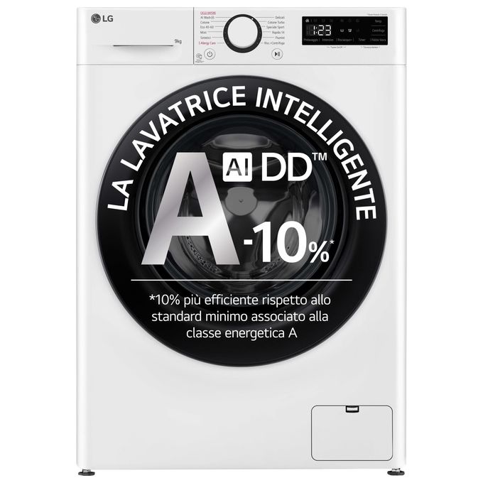 LG F2R3S09NSWB Lavatrice 9Kg AI DD Classe Energetica A-10% 1200 Giri Vapore AI Wash